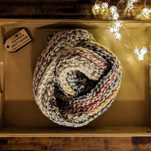 Chunky, thick, ribbed rainbow infinity cowl scarf